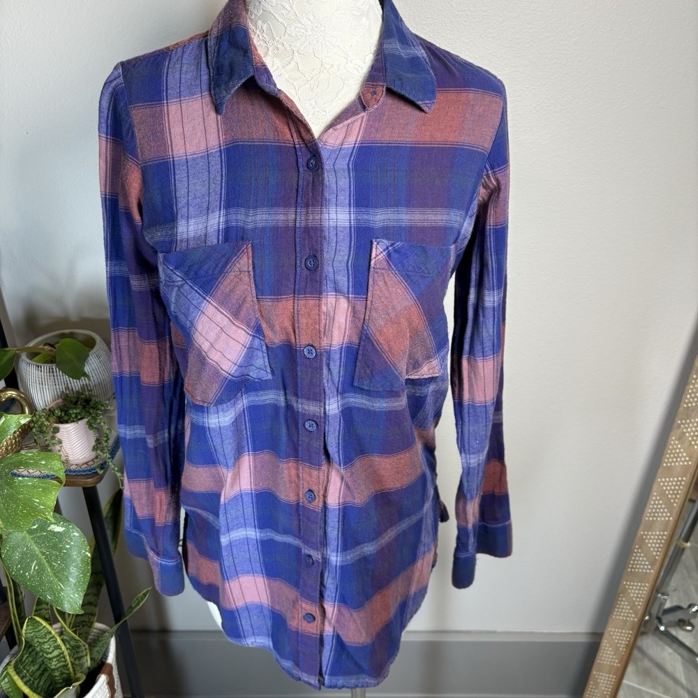 Mudd Women's Small ~ Purple Blue Pink Long Sleeve Button Up Flannel